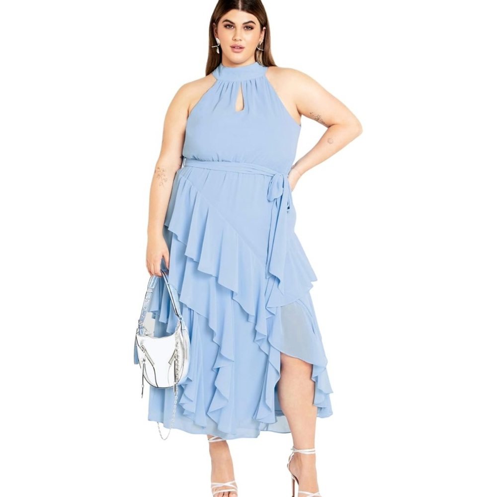 City Chic Women Plus Size 16 Mandy Maxi Dress Baby Blue Ruffles Formal Pastel